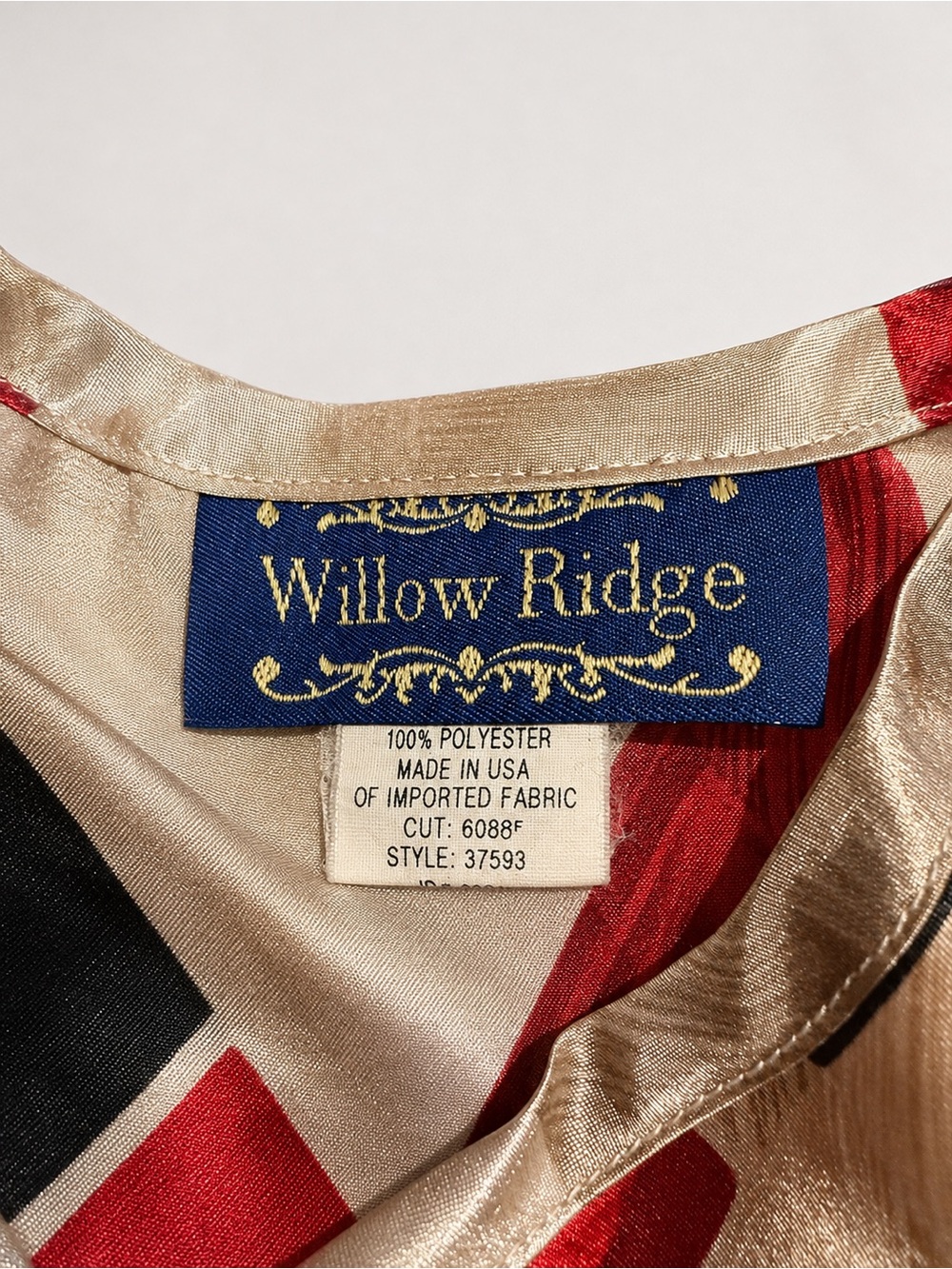 Willow Ridge 2 piece Red, Black & Cream Geometric Button-Front Long Sleeve Top - Picture 5 of 6